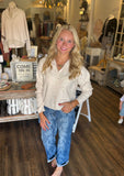 Daisy Print Wide Leg Jeans