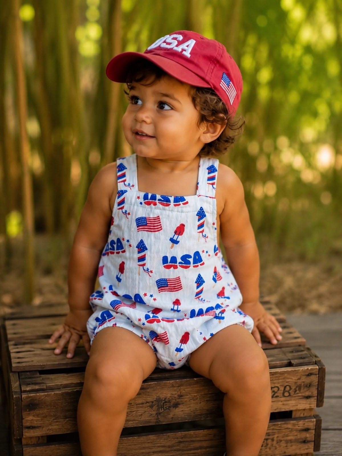Muslin Retro Sunsuit, 4th of July Blue