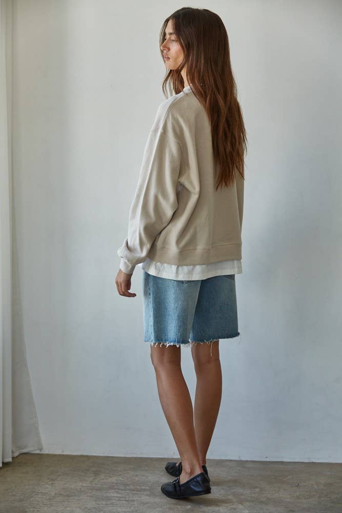 Cotton Polyester Crew Neck Sweatshirt Top
