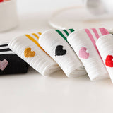 College Style Heart, Two Stripes Print Crew Socks