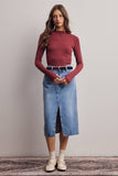 Stretch Ribbed Mock Neck Top