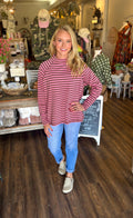 Striped Oversized Long Sleeve Mock Neck