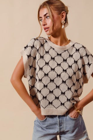 Bow Ribbon Pattern Sweater Top