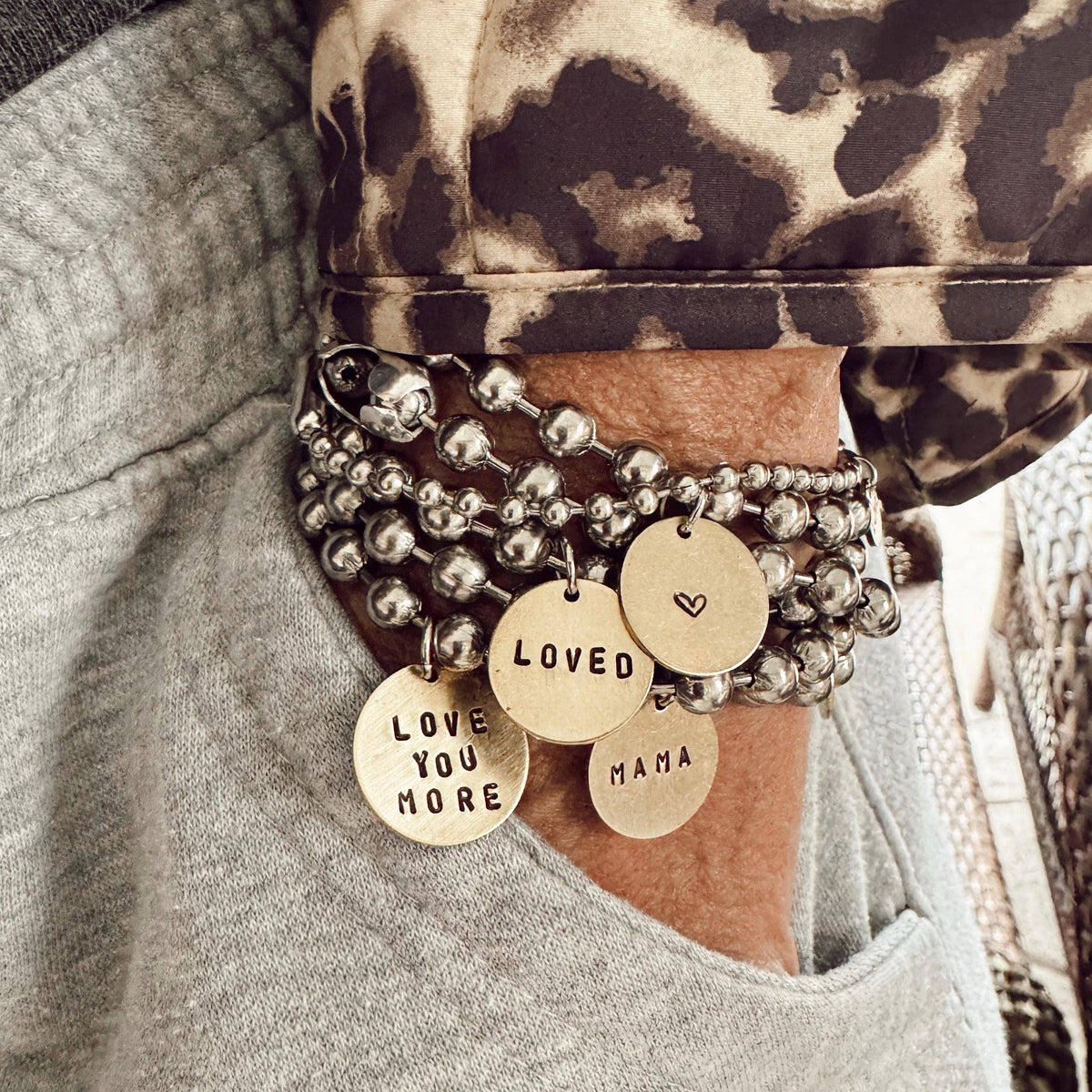 Bushed Stainless Steel & Brass Coin Tag Bracelets