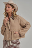 Twill Barn Coat with Leopard Detail