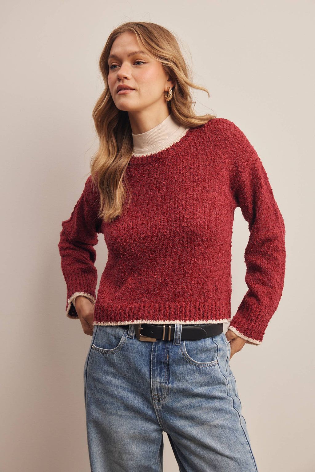 Contrast Trim Bouclé Sweater