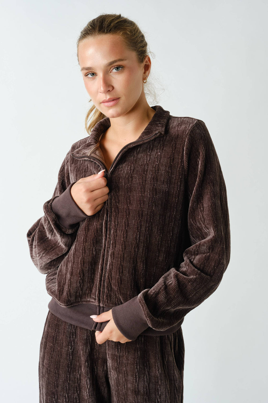 Groove-Track Textured Zip-Up Jacket