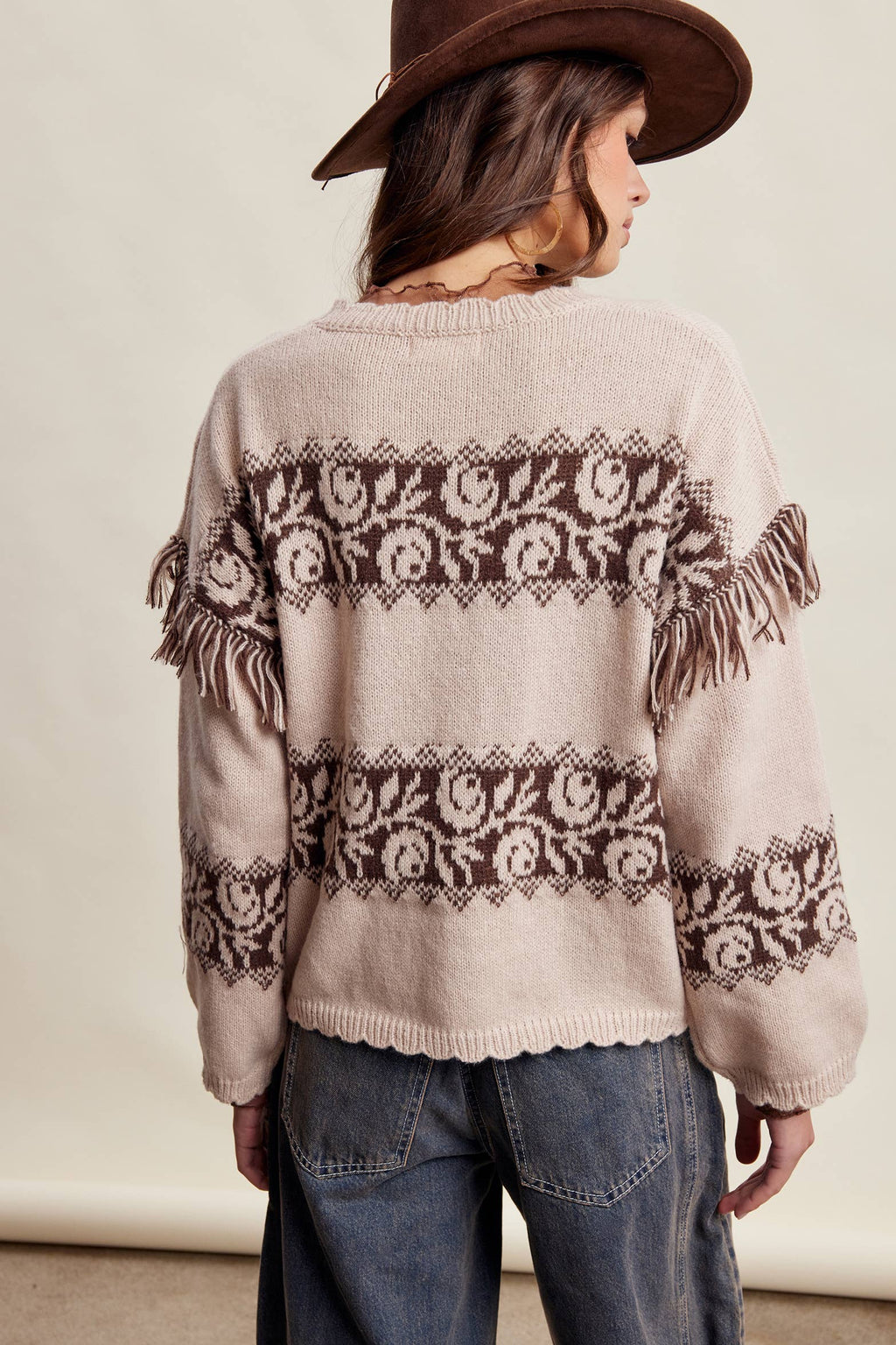 Western Fringe Pattern Knit Sweater