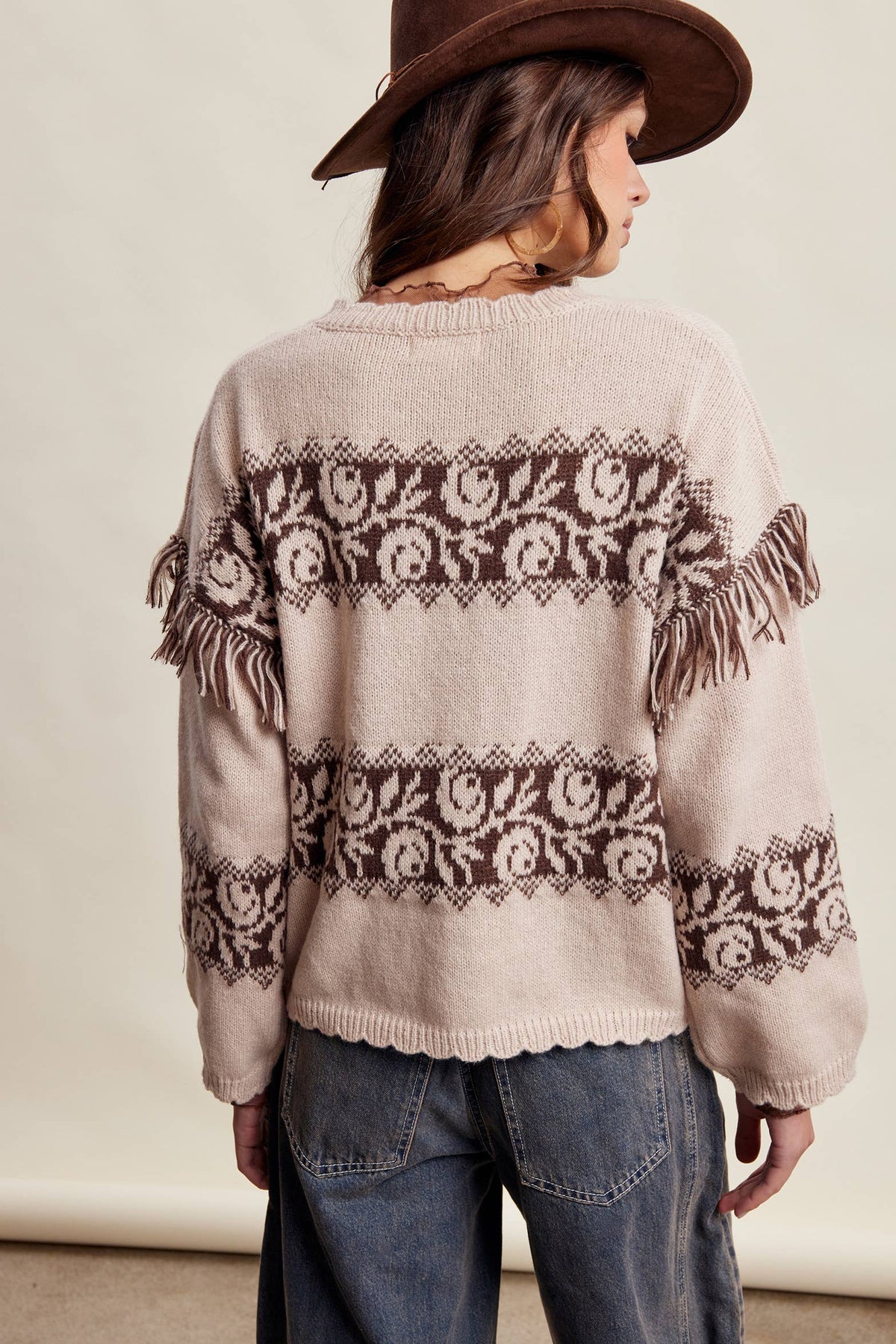 Western Fringe Pattern Knit Sweater