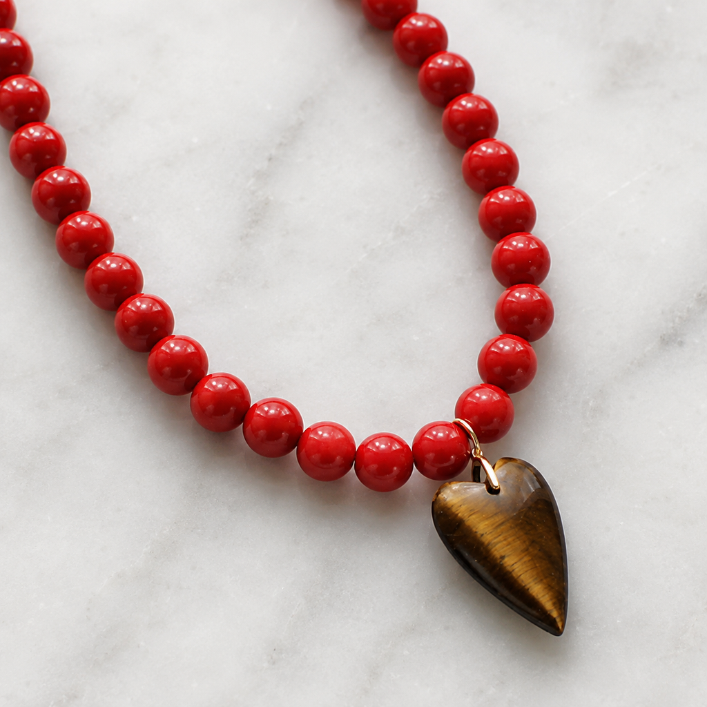 Scarlet Heart Beaded Necklace
