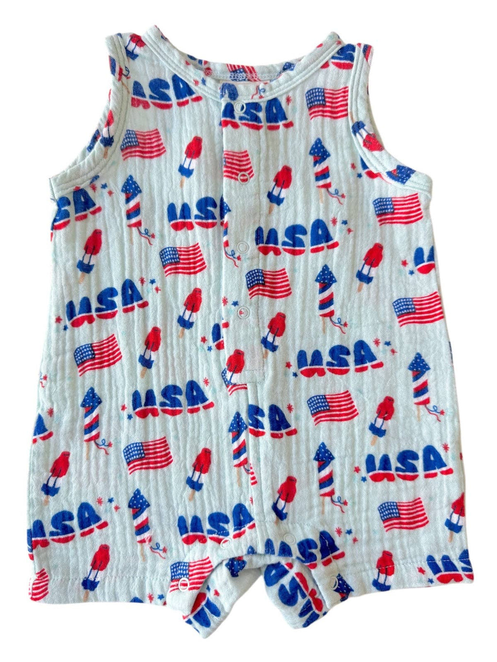 Muslin Shortie Romper, 4th of July Blue
