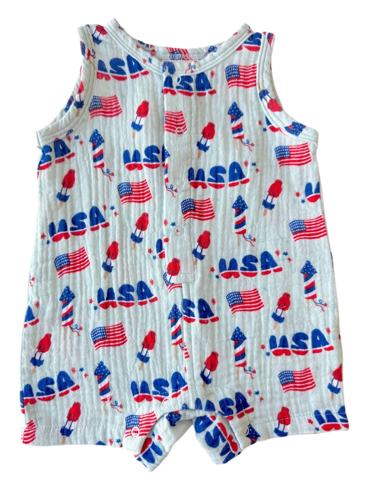 Muslin Shortie Romper, 4th of July Blue