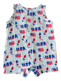 Muslin Shortie Romper, 4th of July Blue