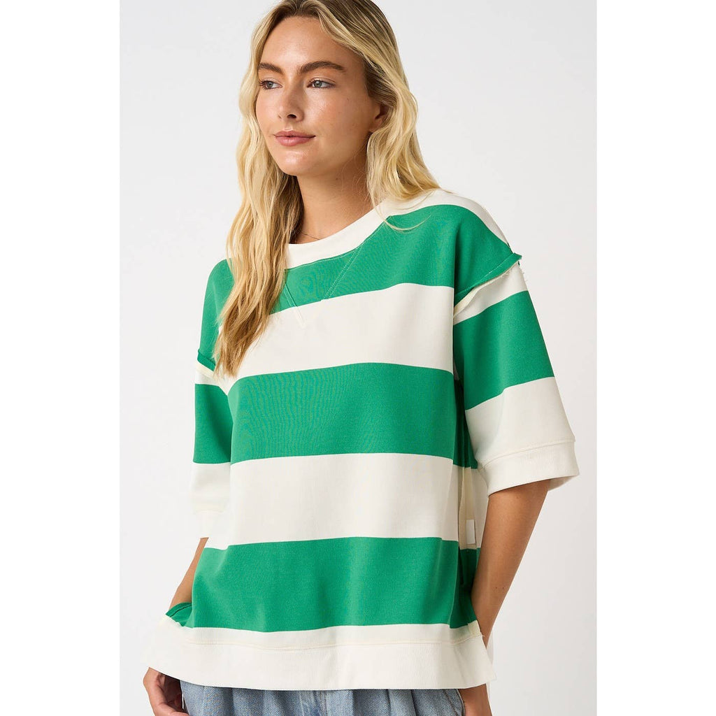 Green Striped Oversized Top