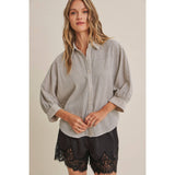 Micro Plaid Dolman Button Up Top