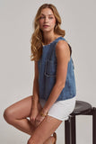 Washed Denim Tank with Scallop Detail