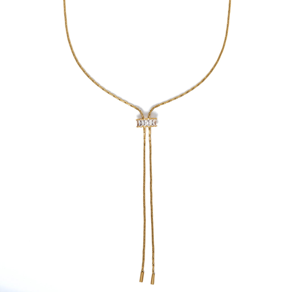 18K Gold Baguette Lariat Necklace