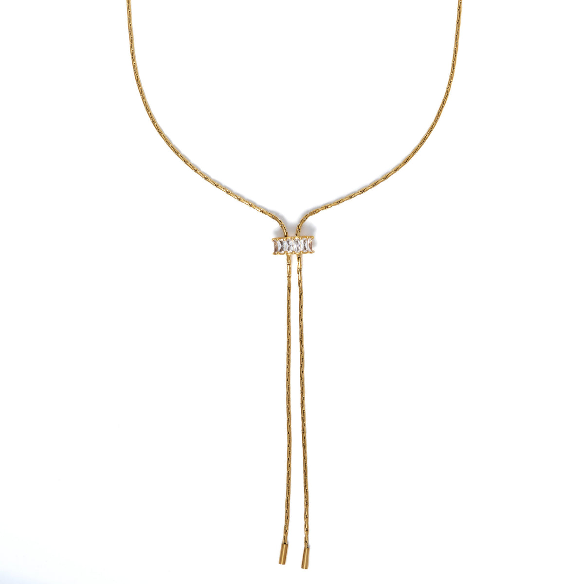 18K Gold Baguette Lariat Necklace