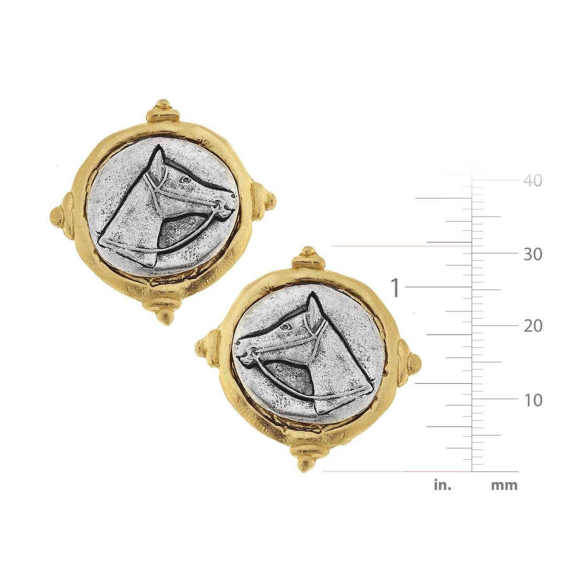 Susan Shaw Gold and Silver Intaglio Horse Pierced Earrings