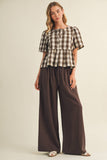 Keyhole Tie-Neck Gingham Peplum Blouse