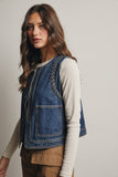 Braided Trim Denim Vest