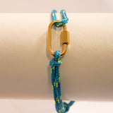 18K Gold PVD Stainless Steel Teal Rope Carabiner Bracelet