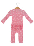 Organic Waffle 2-Way Zip Ruffle Footie, Pink Flower