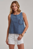 Washed Denim Tank with Scallop Detail