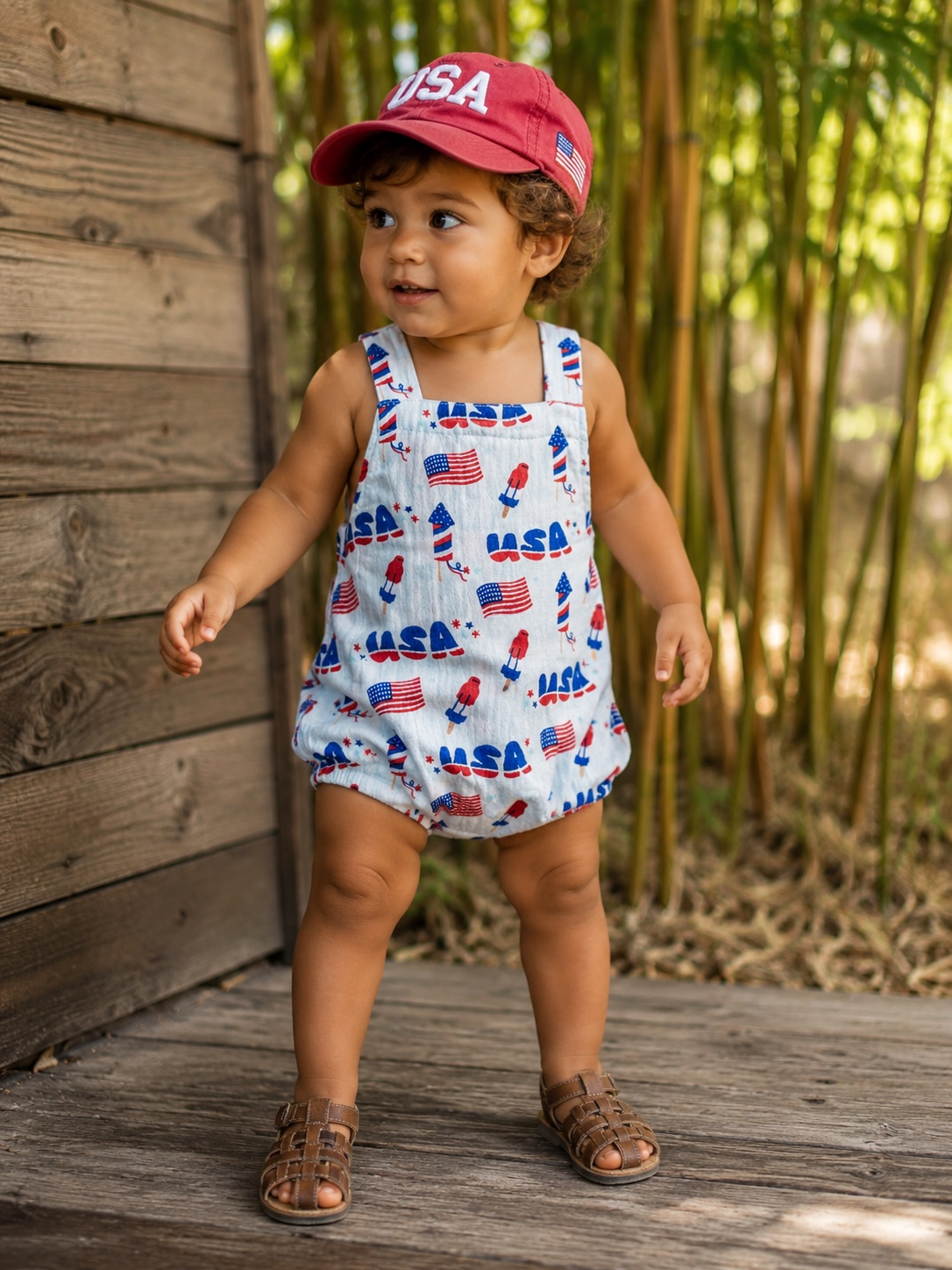 Muslin Retro Sunsuit, 4th of July Blue