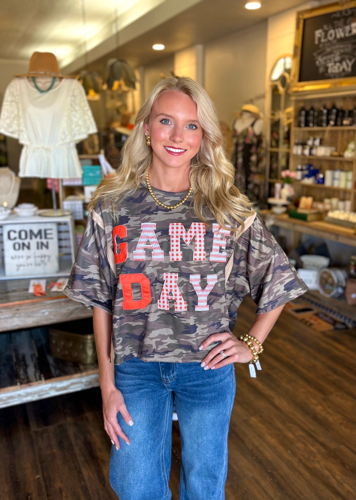 Game Day Washed Camo Loose Fit Sweatshirt Top