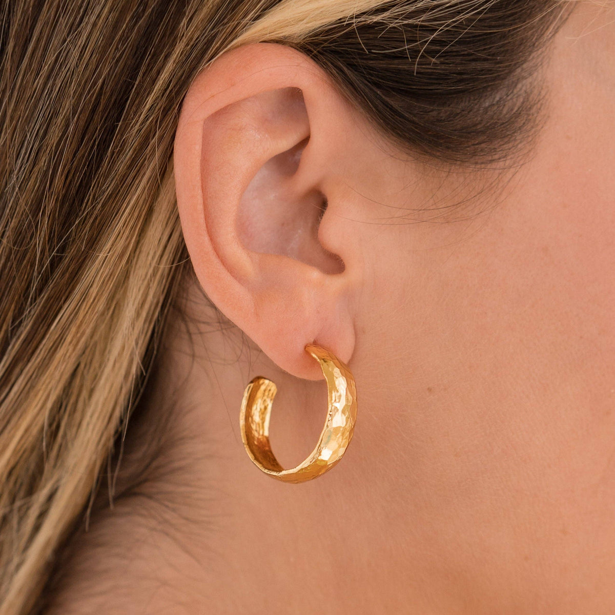 24K Gold Hammered Hoops
