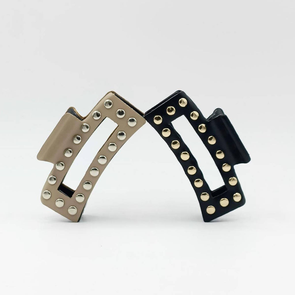 9cm Rectangular Faux Leather Studded Hair Claw