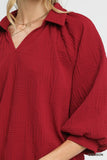 Textured V-neck Collared Blouse