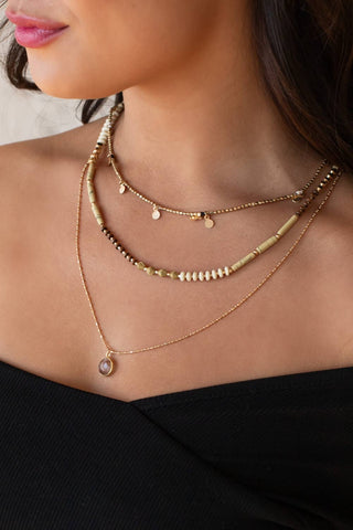 Gold & Tan Beaded Multi-Strand Necklace