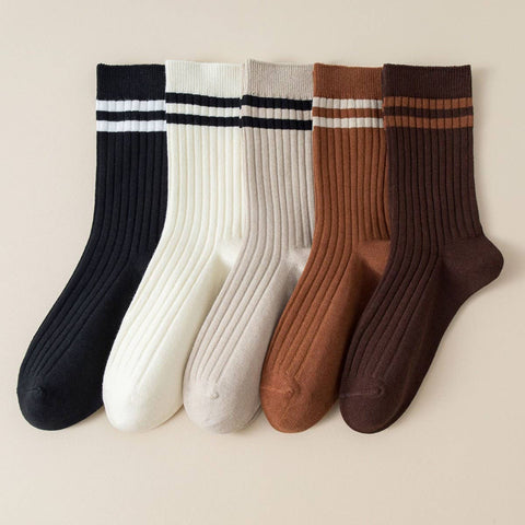 Classic Two Stripes Print Crew Socks for Women