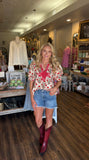 Red Floral and Rope Detail Top