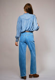 Ruffle Neck Denim Shirt