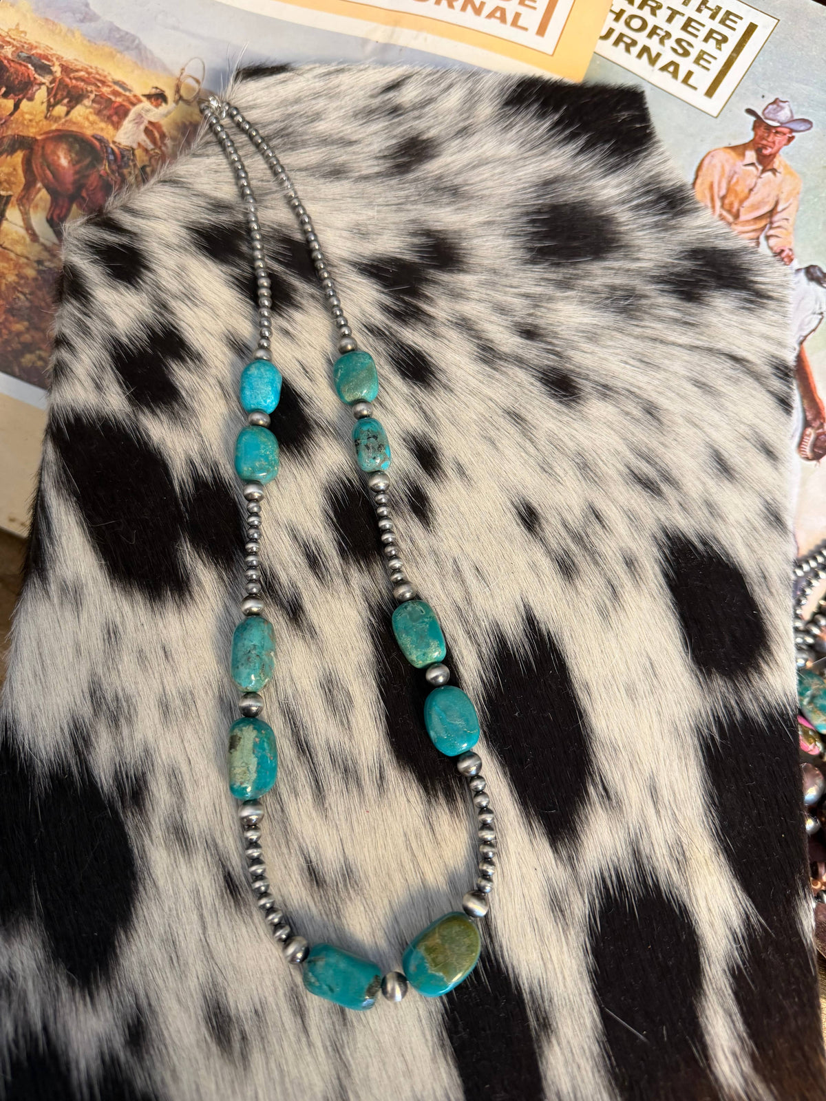 #120 Sterling Silver pearls & Genuine Turquoise chunks 