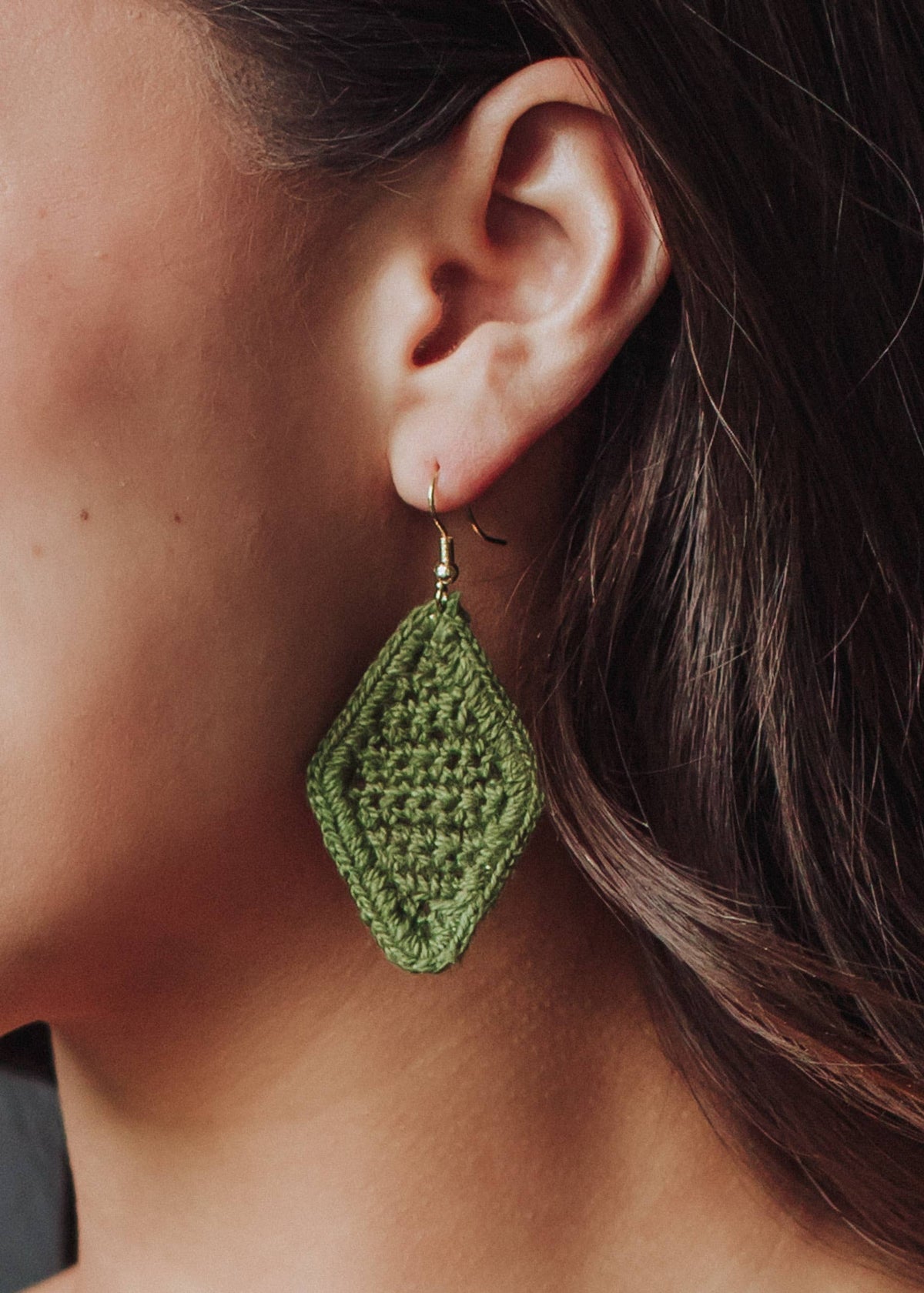Green Diamond Crochet Earrings