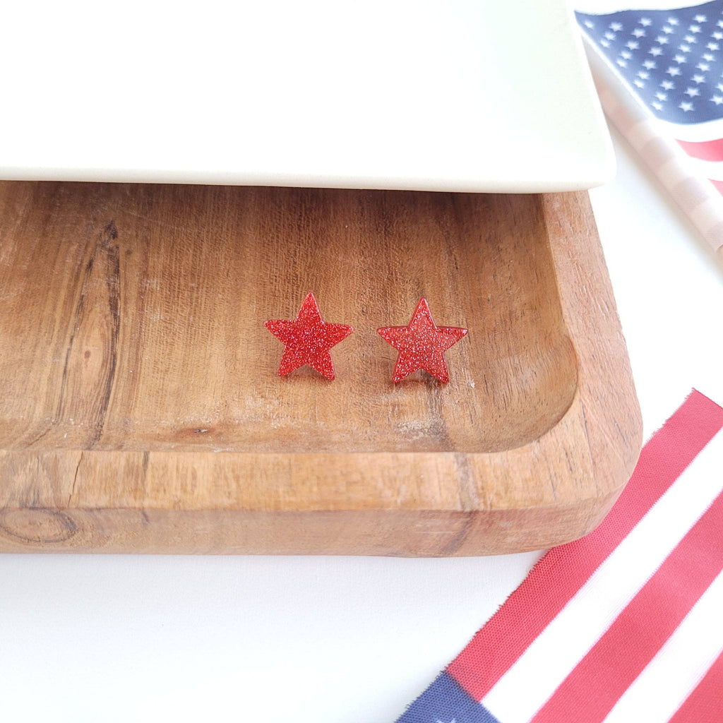 Liberty Star Studs - Red // 4th of July Patriotic Earrings