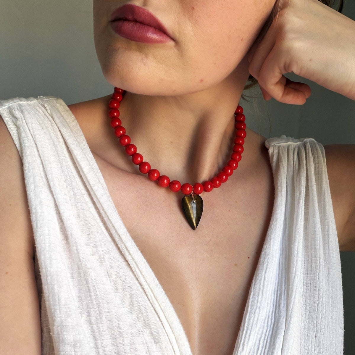 Scarlet Heart Beaded Necklace