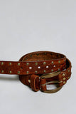 Allover Antique Brass-Tone Studded Genuine Leather Belt