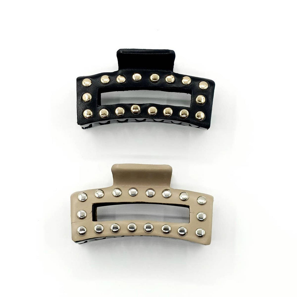 9cm Rectangular Faux Leather Studded Hair Claw