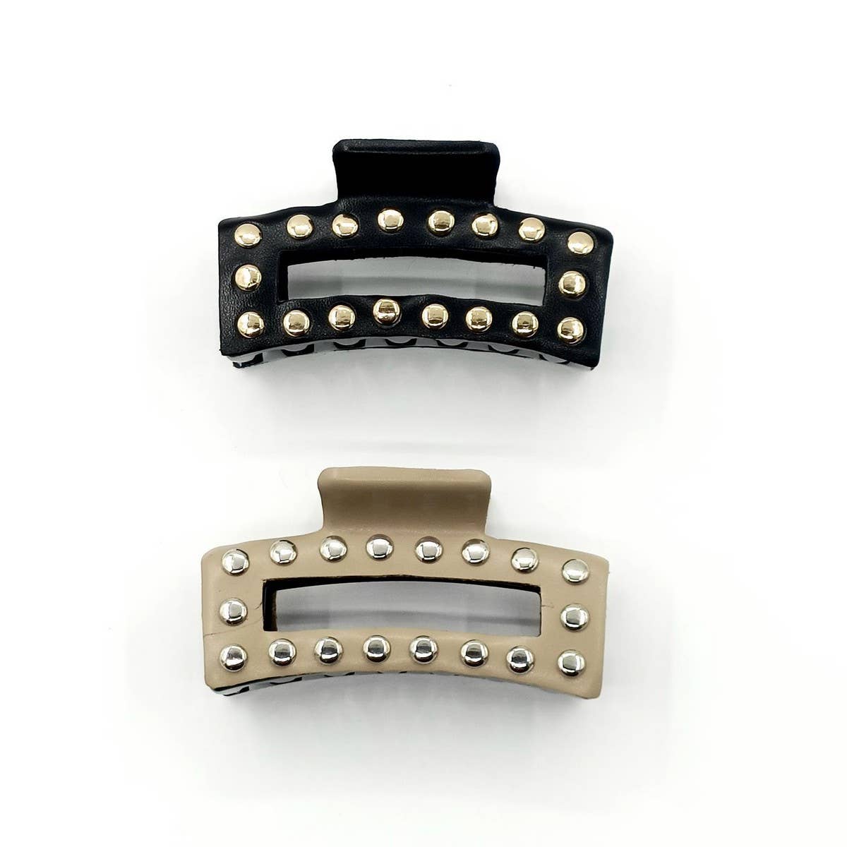9cm Rectangular Faux Leather Studded Hair Claw