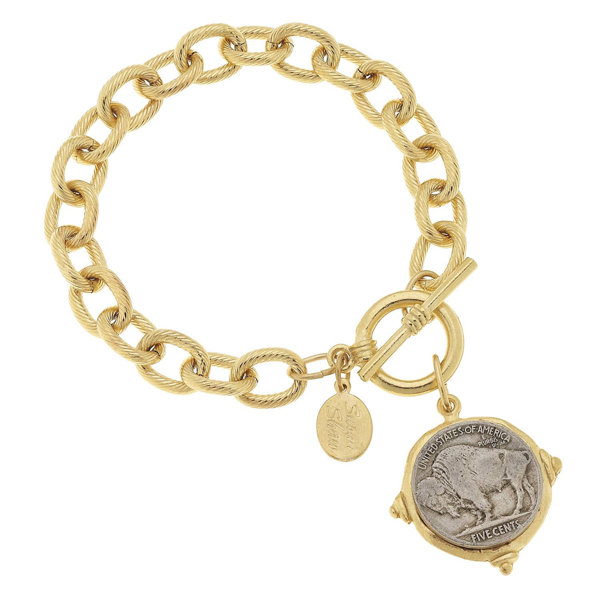 Gold and Silver Vintage Buffalo Head Coin Bracelet