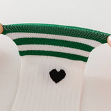 College Style Heart, Two Stripes Print Crew Socks