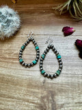 Real turquoise and 6 mm Sterling silver pearls teardrop earrings