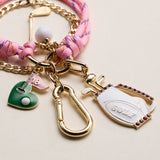 Pink Golf Charm Keychain Bracelet | Beaded Wristlet with Golf Bag & Flag Charms