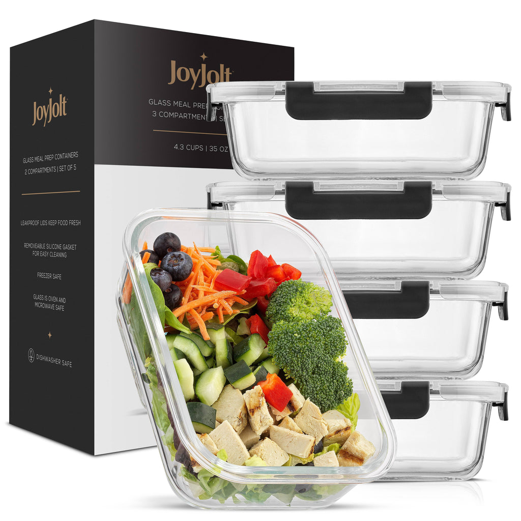 Glass Food Storage Containers with Airtight Lids - Set of 5