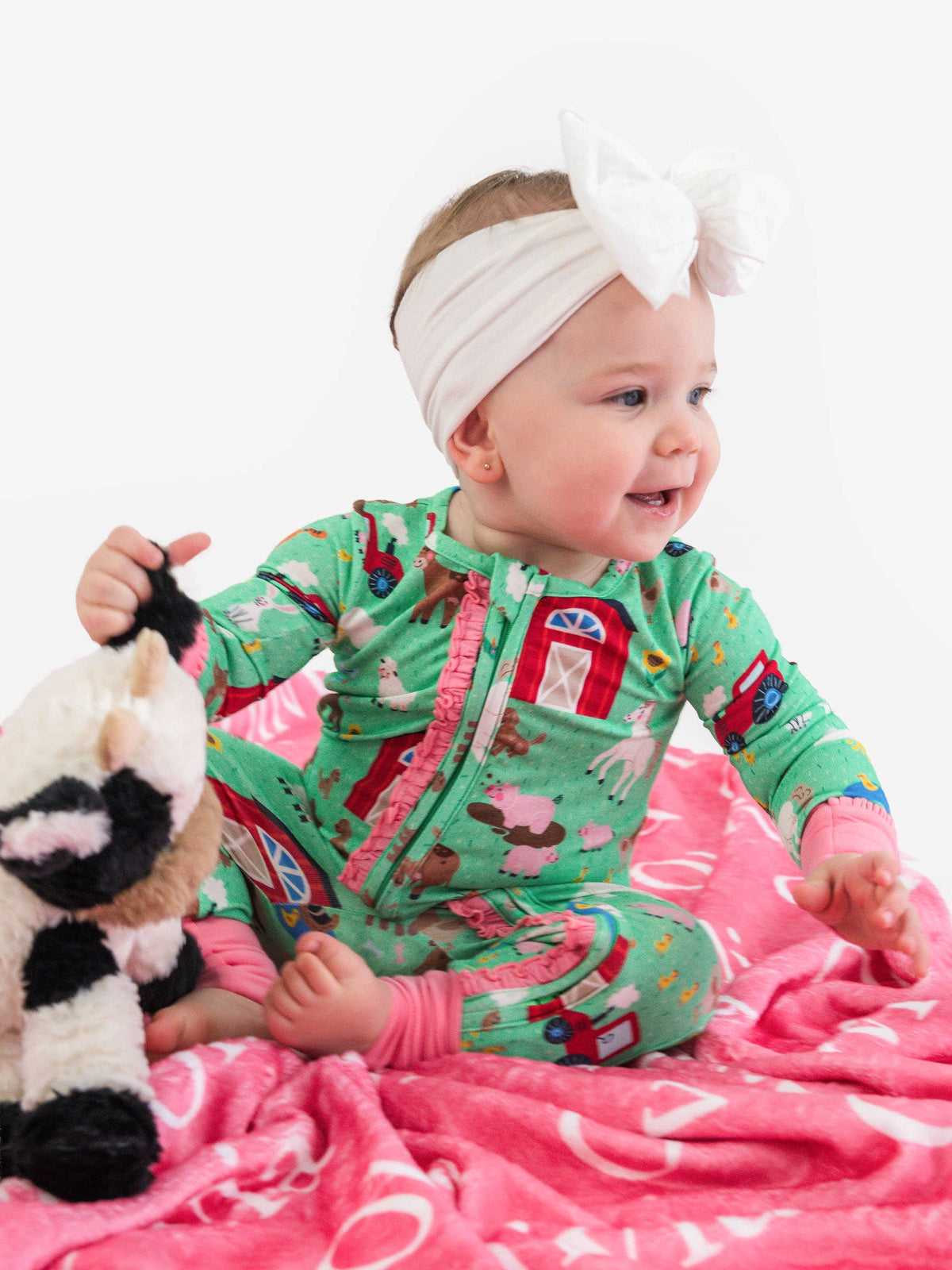SoftSnooze™ Baby Girls Bamboo Viscose Farm Friends Convertible Ruffle One Piece Footie Pajama